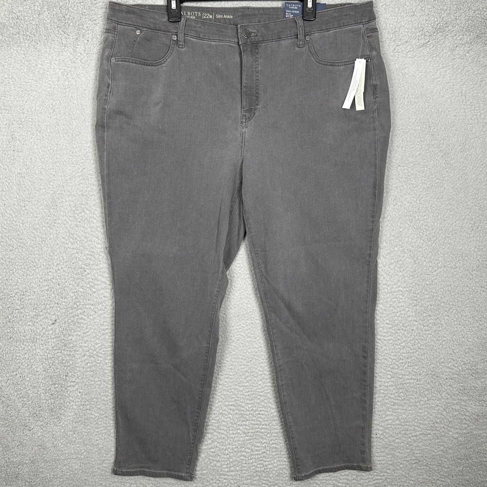 NEW Talbots Jeans Womens 22W Plus Flawless Slim Ankle Grey Stretch Denim Casual